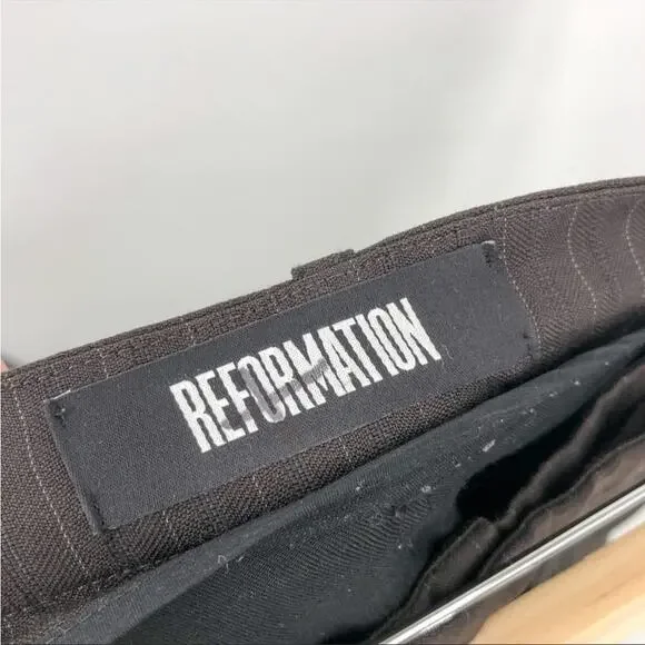 Reformation Brown Pinstripe Straight Pull-On High Waist Slack Office Crop Pant 6 - Picture 6 of 6